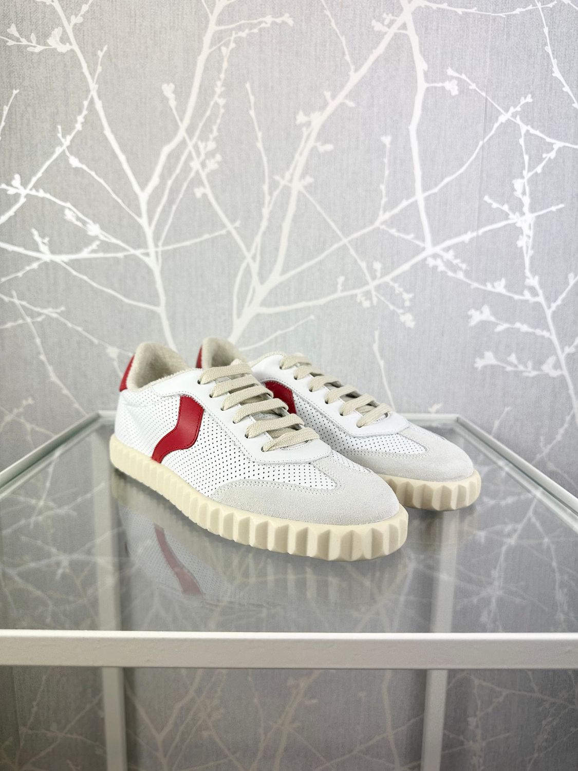 Sneakers in pelle e suede bianco/rosso