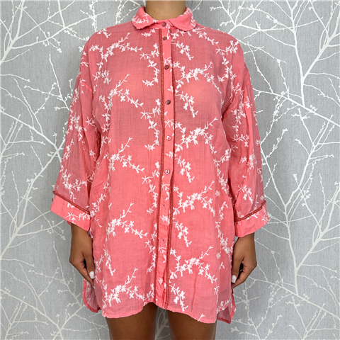 Camicia Mussola Ricamo, Taglia: XS, Colore: CORALLO