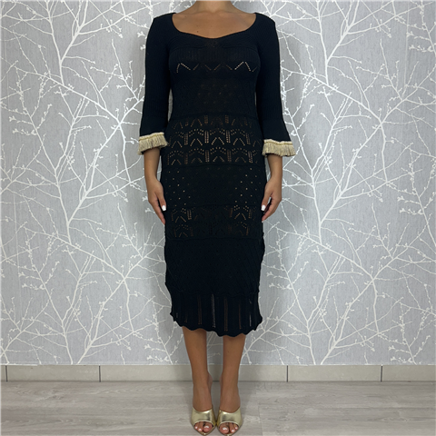 Abito Lungo Crochet Nero, Taglia: L, Colore: NERO