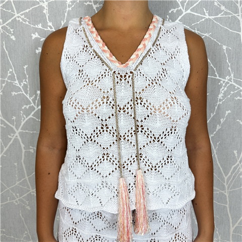 Canotta Crochet Laccio Metallo, Taglia: S, Colore: BIANCO