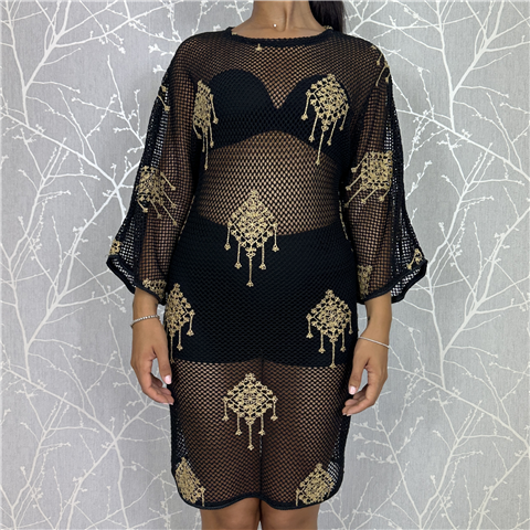 Abito Bohemian A Rete, Taglia: M, Colore: NERO/ORO