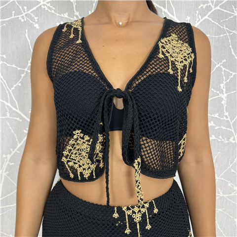 Gilet Bohemian A Rete, Taglia: M, Colore: NERO/ORO