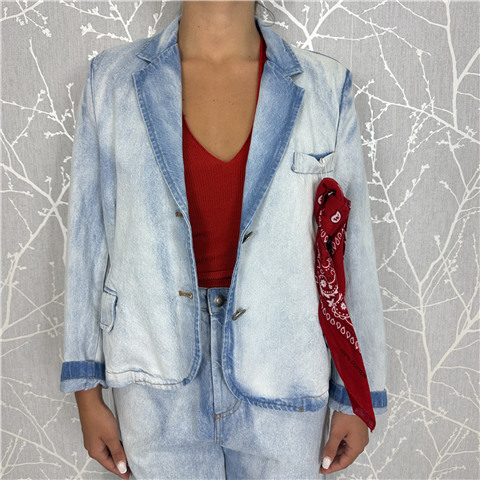 Giacca In Denim Con Bandana, Taglia: M, Colore: DENIM CHIARO