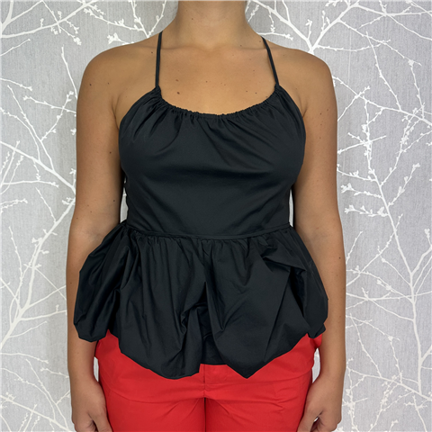 Top In Popeline Con Balza, Taglia: M, Colore: NERO