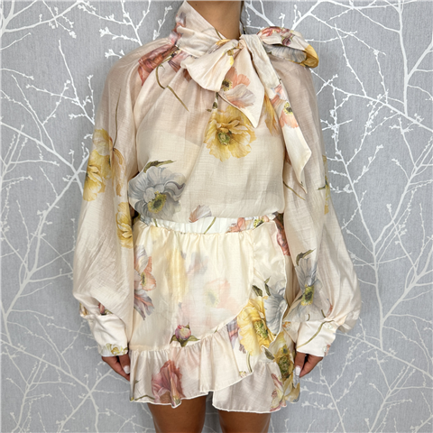 Blusa Floreale Con Fiocco, Taglia: M, Colore: FLOREALE