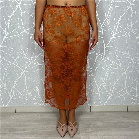 Gonna Longuette In Pizzo Art. Go584, Taglia: 2, Colore: ARANCIO
