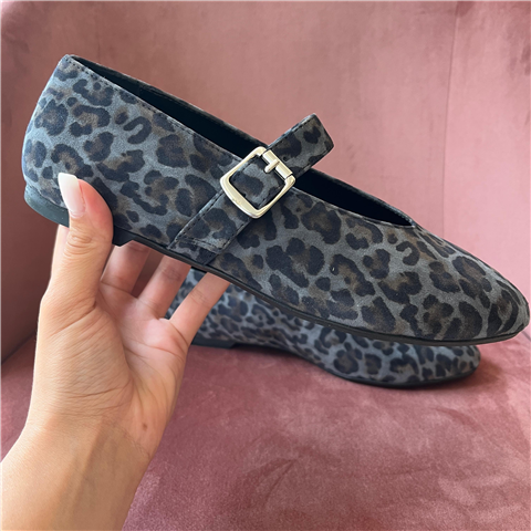 Ballerina Animalier Flat Con Punta Arrotondata E Cinturino Regolabile Art. At190, Taglia: 38, Colore: GRIGIO