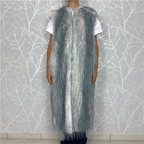 Gilet Lungo In Pelliccia Sintetica Effetto Struzzo Sfumato Art. 252ap2540, Taglia: S, Colore: GREY