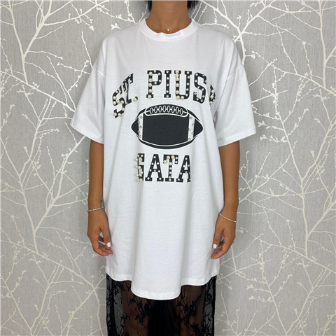 T-shirt Over Con Stampa E Applicazioni Gioiello Art. Rf0025, Taglia: M, Colore: BIANCO