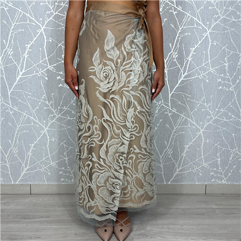 Gonna Pareo In Tulle Con Ricami Damascati Lurex, Taglia: 1, Colore: BEIGE
