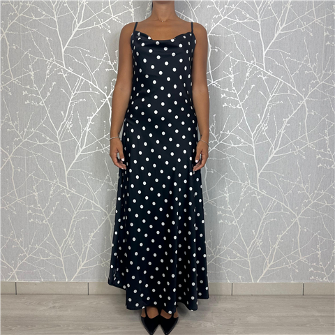 Abito Bretellina Pois Art. Avep035, Taglia: M, Colore: NERO/BIANCO