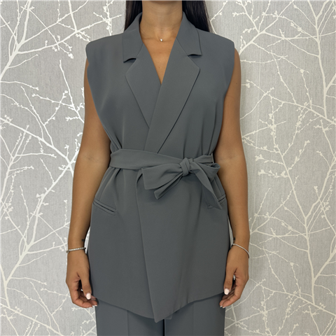 Giacca Smanicata Con Revere Classico E Cintura In Vita, Taglia: S, Colore: GRIGIO