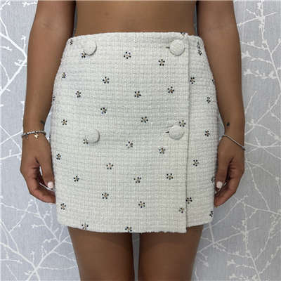 Minigonna Bouclé Con Ricamo Micro Paillettes