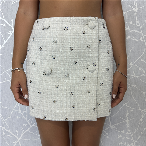 Minigonna Bouclé Con Ricamo Micro Paillettes, Taglia: S, Colore: NEVE