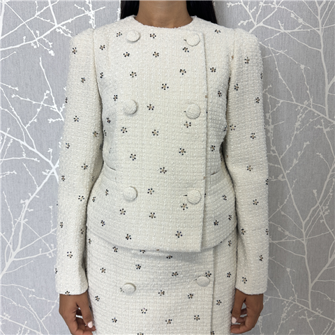 Giacca Corta Boucle'' Con Ricamo Micro Paillettes, Taglia: L, Colore: NEVE