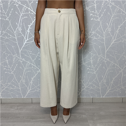 Pantalone Effetto Baloon Con Pence Unica Sul Davanti, Taglia: 42, Colore: PANNA