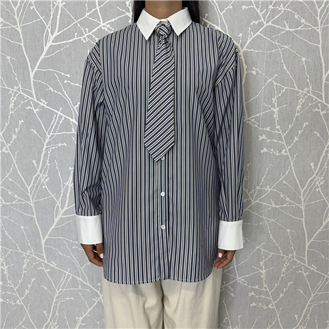 Camicia Con Dettaglio Cravatta E Collo E Polsini A Contrasto Art. M1f0041, Taglia: 40, Colore: BIANCO/BLU/MARRONE
