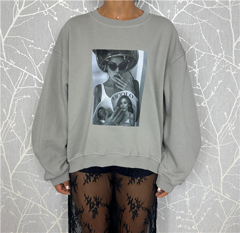 Felpa Over Svasata Sul Retro Con Collo Rotondo E Maniche Baloon Art. Rf0158, Taglia: U, Colore: GRIGIO