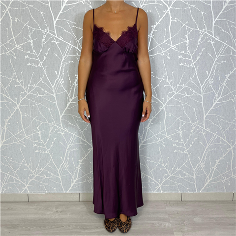 Abito Lungo Bretellina Con Pizzo Art. Agep033, Taglia: S, Colore: BURGUNDY