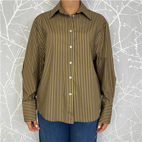 Camicia Riga Con Etichetta Stampata Sul Retro Art. Cmap049, Taglia: U, Colore: MORO
