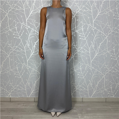 Abito Lungo In Raso Con Bottoni Sul Retro E Tasche A Scomparsa, Taglia: L, Colore: GREY