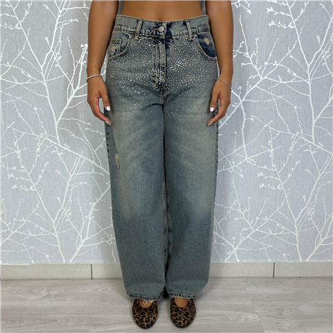 Jeans Bella Con Applicazioni Strass Art. Plsp010, Taglia: L, Colore: DENIM SABBIATO
