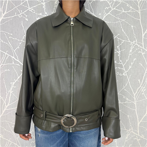 Giubbotto Ecopelle Con Cintura In Vita Art. Kvsp064, Taglia: S, Colore: MILITARE