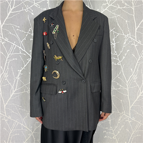 Giacca Gessata Doppiopetto Con Spille Art. 37526, Taglia: M, Colore: GRIGIO