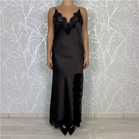 Abito Sottoveste Con Bordi In Pizzo E Spacco Laterale Art. 37551, Taglia: M, Colore: EBANO