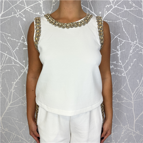 Top Canotta In Felpa Con Strass Art. 37324, Taglia: M, Colore: PANNA