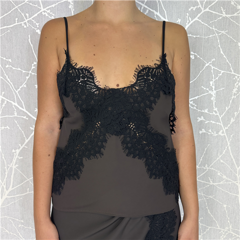 Top Con Pizzo E Bretellina Regolabile Art. Fw250020, Taglia: S, Colore: CIOCCOLATO