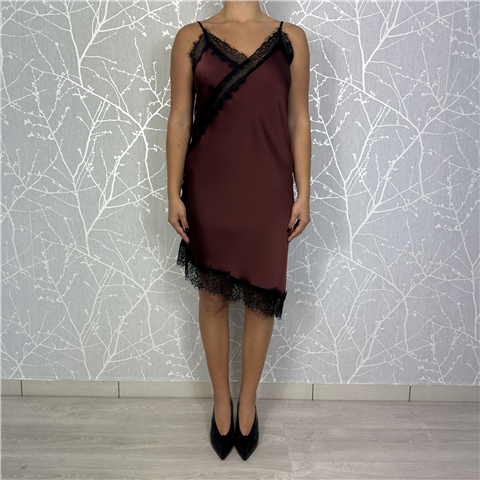 Abito Asimmetrico Con Particolari In Pizzo Fw250029, Taglia: M, Colore: BORDEAUX