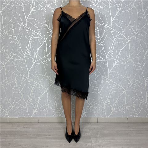 Abito Asimmetrico Con Particolari In Pizzo Fw250029, Taglia: S, Colore: NERO