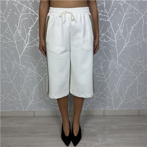 Bermuda In Felpa Con Strass Art. 37356, Taglia: S, Colore: PANNA