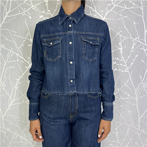 Camicia Crop Taglio Vivo Art. Cgzp027, Taglia: L, Colore: DENIM SCURO