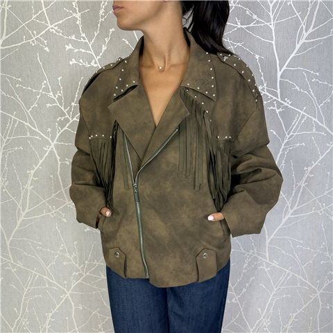 Chiodo Borchie E Frange Art. Kvsp068, Taglia: M, Colore: VERDE