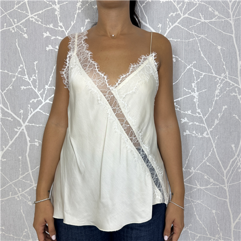 Top Con Inserto E Bretellina In Pizzo Art. S38m0741, Taglia: M, Colore: BURRO