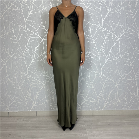 Abito Lungo Bretellina Con Particolare In Pizzo Art. S38m0740, Taglia: M, Colore: MILITARE