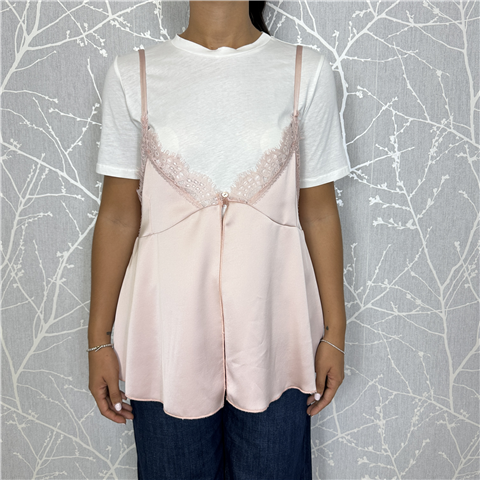 Top Con Dettagli In Pizzo Con T-shirt Basic Art. M38f0654, Taglia: M, Colore: CIPRIA