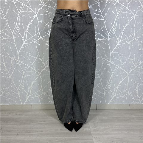 Jeans Ampio Con Bottone Trasversale Art. Pgzp075, Taglia: M, Colore: DENIM BLACK