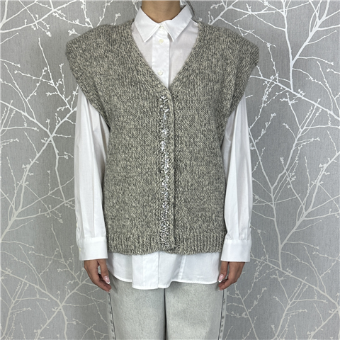 Gilet Over In Filo Con Applicazioni Gioiello Art. Lfpp024, Taglia: U, Colore: GRIGIO