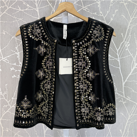 Gilet In Velluto Con Ricami E Borchie Art. 37485, Taglia: U, Colore: NERO