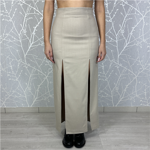 Gonna Lunga Gessata Con Spacchi Frontali Art. Tf1623, Taglia: XS, Colore: BEIGE