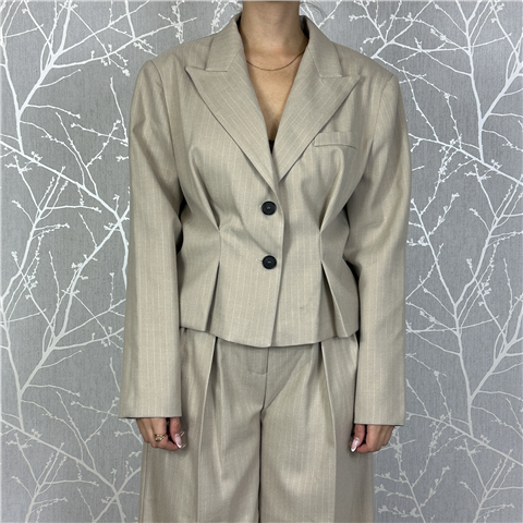 Giacca Gessata Stretta In Vita Con Due Bottoni E Pences, Taglia: L, Colore: BEIGE