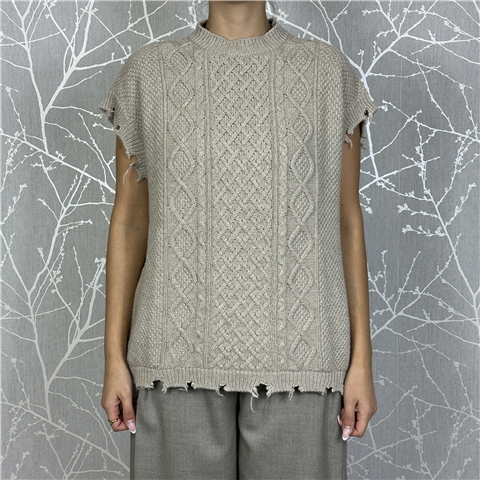 Gilet In Maglia Con Trecce E Rotture Art. 55150f, Taglia: U, Colore: FANGO