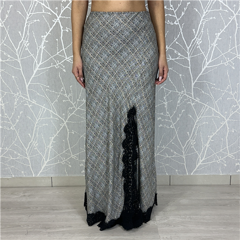 Gonna Lunga Con Spacco Pizzo E Cinture Art. Gmap112, Taglia: M, Colore: BIANCO/NERO