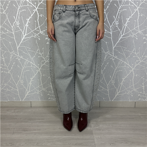 Jeans Baloon Con Borchie Mod.doll Art. Pgzp082, Taglia: M, Colore: DENIM GRIGIO