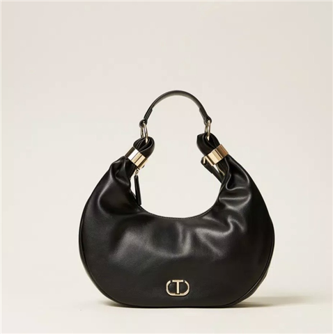 Hobo Con Anelli In Metallo E Tracolla, Taglia: U, Colore: NERO