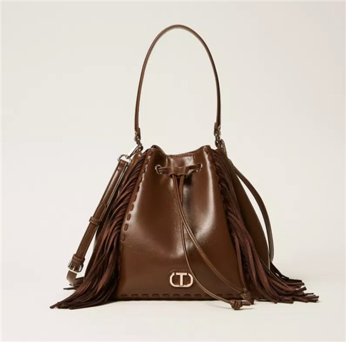 Secchiello Chiusura A Coulisse Frange Laterali E Logo Frontale, Taglia: U, Colore: COFFEE