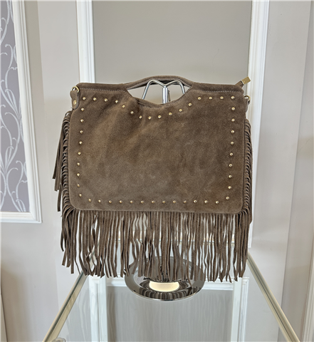 Borsa In Pelle Scamosciata Con Borchie E Frange Art. 6065